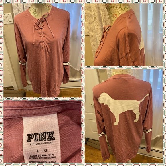 PINK Victoria's Secret Tops - Like New Pink Victoria Secret Lace Up Campus Tee
